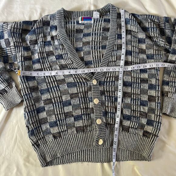Vtg Y2K 2000s Gray Checkered Cardigan Men's M Preppy Grunge Punk - Picture 7 of 7
